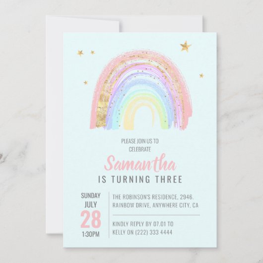 かわいい女の子抽象芸術レインボニーエイジ誕生日 招待状 (正面)
