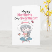 かわいい女の子犬の最初の母の日の詩 カード (黄色い花)