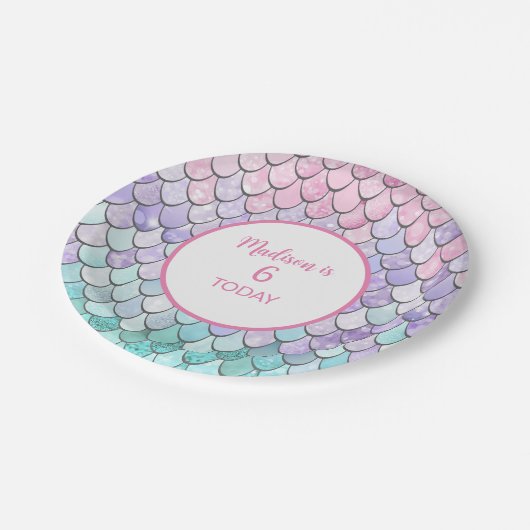 かわいい女の子第6誕生日マーメイドテーマパーティー ペーパープレート (アングル)