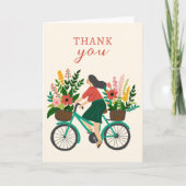 かわいい女の子自転車w花ありがとう カード (正面)