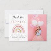 かわいい女の子誕生日パステルレインボーパーティー写真 サンキューカード (正面)
