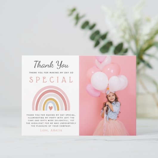かわいい女の子誕生日パステルレインボーパーティー写真 サンキューカード (スタンド正面)