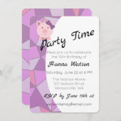 かわいい女の子豚の誕生日パーティーの招待 招待状 (正面/裏面)