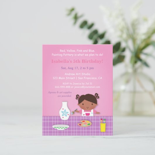 かわいい女の子陶絵画芸の誕生会 招待状 (スタンド正面)