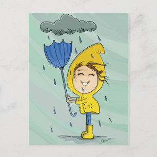かわいい女の子雨の風の日グラフィック ポストカード