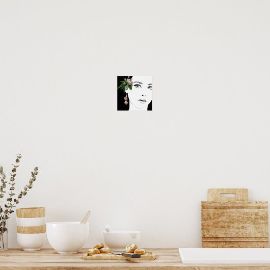 かわいい女の子顔ファッションイラストレーションかわいらし美術 ポスター (キッチン)