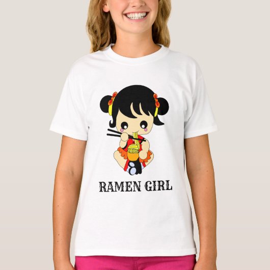 かわいい女の子食べもおいしいラーメン食べ物Japan Tシャツ (正面)