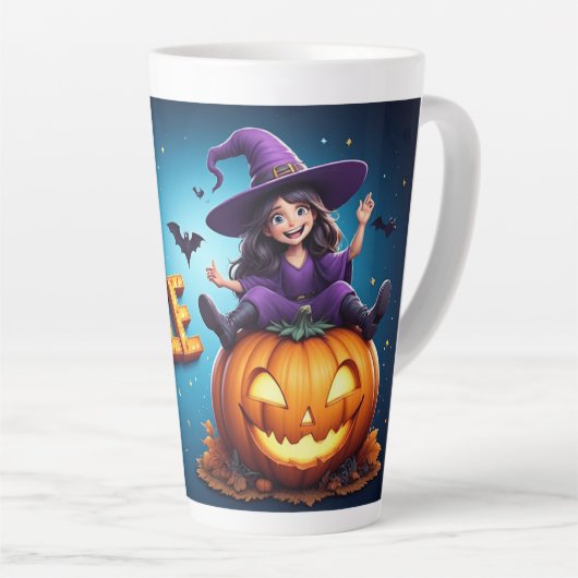 かわいい女の子魔女カボチャハロウィン 🎃 カフェラテマグ (右アングル)