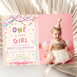 かわいい女の子1歳の誕生日パーティーの写真 招待状