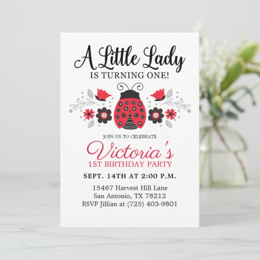 かわいい女の子1歳の誕生日パーティー 招待状 (スタンド正面)