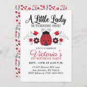 かわいい女の子1歳の誕生日パーティー 招待状 (正面/裏面)
