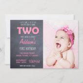 かわいい女の子2nd誕生日ピンクチョークボード 招待状 (正面)