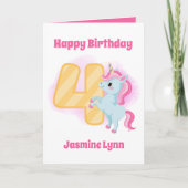 かわいい女の子4th誕生日ユニコーン追加の名前気持ち カード (正面)