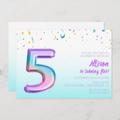 かわいい女の子5th誕生日バルーンパーティー 招待状 (正面/裏面)