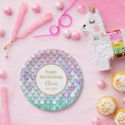 かわいい女の子9th誕生日マーメイドパーティー誕生日付 ペーパープレート (パーティー)