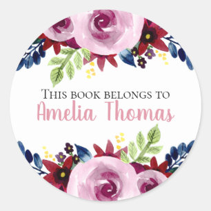 かわいい女の子「この本は属する」フローラ蔵書票 ラウンドシール
