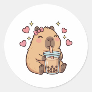かわいい女の子 カピバラ ラーメン 可愛い お茶 カピ好き ラウンドシール
