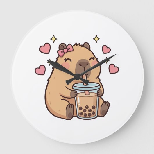 かわいい女の子 カピバラ ラーメン 可愛い お茶 カピ好き ラージ壁時計 (正面)