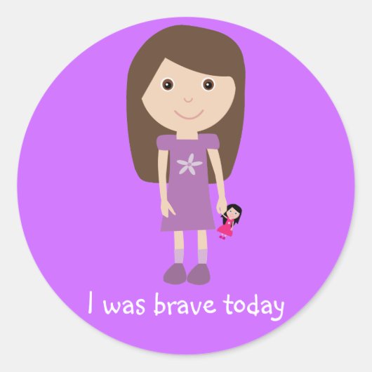 かわいい女の子&ドール今日は勇敢だった薄紫シール ラウンドシール (正面)