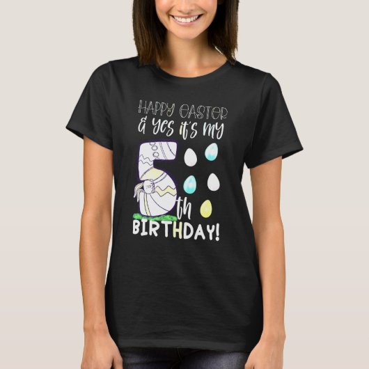 かわいい女の子 ハッピーイースター 今日は5歳の誕生日 Tシャツ (正面)