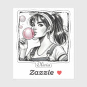 かわいい女の子 ピンクの泡 ,漫画の楽しさ,モノクロ シール (シート)