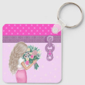 かわいい女の子&ピンクの花エレガントフローラデザイン キーホルダー (裏面)