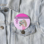 かわいい女の子&ピンクの花エレガントフローラデザイン 缶バッジ (インサイチュ)