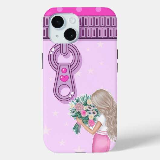 かわいい女の子&ピンクの花エレガントフローラデザイン Case-Mate iPhoneケース (裏面)