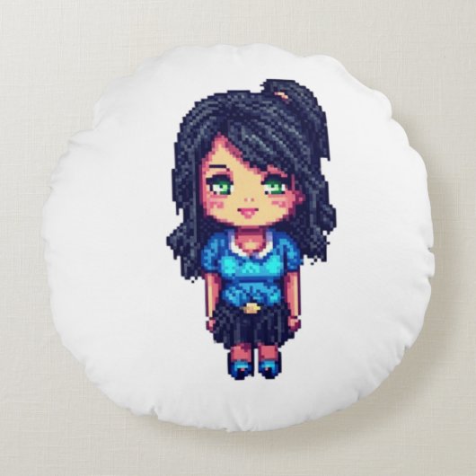 かわいい女の子 ラウンドクッション (正面)