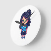 かわいい女の子 ラウンド壁時計 (傾斜)