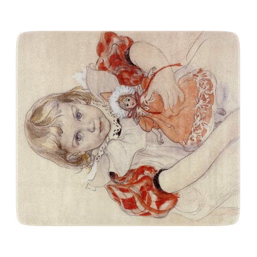 かわいい女の子 – 人形と（幼稚園のアート） カッティングボード (正面)