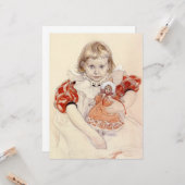 かわいい女の子 – 人形と（幼稚園のアート） カード (正面/裏面インサイチュ)