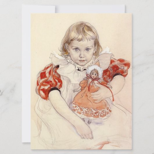 かわいい女の子 – 人形と（幼稚園のアート） カード (正面)