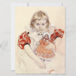 かわいい女の子 – 人形と（幼稚園のアート） カード