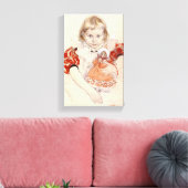 かわいい女の子 – 人形と（幼稚園のアート） キャンバスプリント (インサイチュ (リビング))