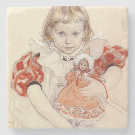 かわいい女の子 – 人形と（幼稚園のアート） ストーンコースター