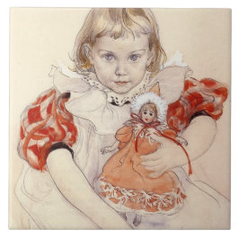 かわいい女の子 – 人形と（幼稚園のアート） タイル