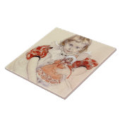 かわいい女の子 – 人形と（幼稚園のアート） タイル (側面)