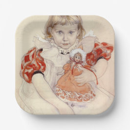 かわいい女の子 – 人形と（幼稚園のアート） ペーパープレート