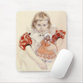 かわいい女の子 – 人形と（幼稚園のアート） マウスパッド (マウス)