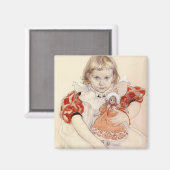 かわいい女の子 – 人形と（幼稚園のアート） マグネット (正面/裏面)