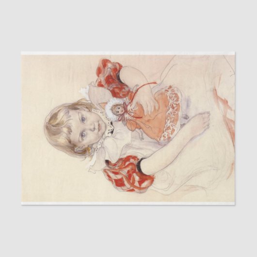 かわいい女の子 – 人形と（幼稚園のアート） 薄葉紙 (正面)