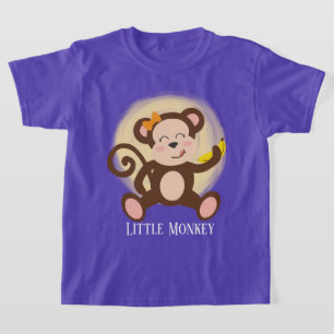 かわいい女の子+小さな猿+テキスト Tシャツ