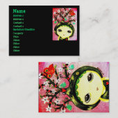 かわいい女の子-彼女は木の名刺を育てます 名刺 (正面/裏面)