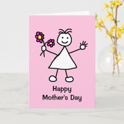 かわいい女の子 – 花母の日 カード (黄色い花)