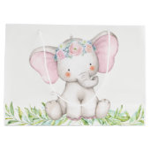 かわいい女の子 赤ちゃんゾウ ベビーシャワー ラージペーパーバッグ (裏面)