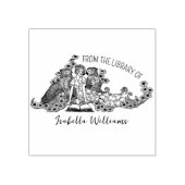 かわいい女の子、鳥の図書館から、本 ラバースタンプ (インプリント)