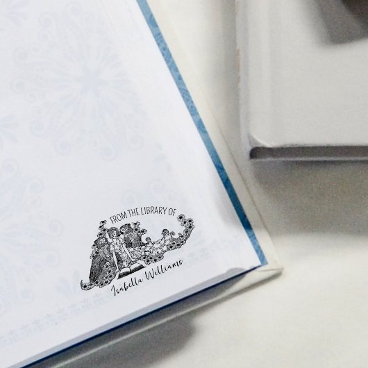 かわいい女の子、鳥の図書館から、本 ラバースタンプ