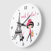 かわいい女の子、黒猫とエッフェルタワーパリ ラージ壁時計 (傾斜)