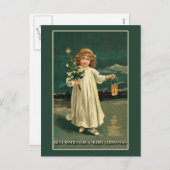 かわいい女の子inナイトガウンヴィンテージアートカード シーズンポストカード (正面/裏面)